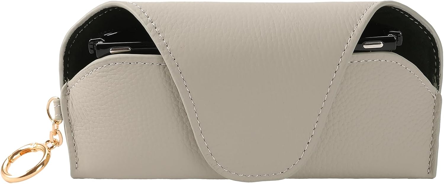 Leather Sunglass Holder for Car with Detachable Visor Clip, Travel Eyeglasses Case Keychain Organizers and Storage