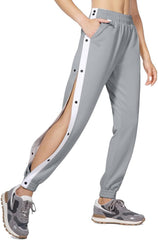 Side Button Down Sweatpants Women Casual Tapered Workout Active Sports Pants High Waist Comfy Breathable Trousers