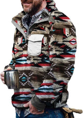 Western Pullover Sweayer Hoodie Tribal Western Vintage Sweaters with Pocket Mens Aztec Fleece Jackets Top