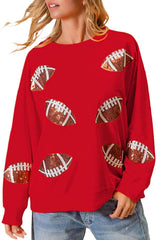 Sequin Game Day Sweatshirt Women Long Sleeve Oversized Sparkly Football Hoodie Pullover Baseball Sweater Tops