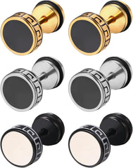 Aroncent Stud Earrings for Men Women Fake Gauge Fake Earrings Stainless Steel Earrings 8MM Rosegold