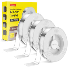 4 Pack Double Sided Tape Heavy Duty, Extra Large Clear Mounting Tape, Strong Removable No Residue, Reusable Double Nano Tape for Walls, Photos, Poster, Carpet, Home Office Decor, 10FT