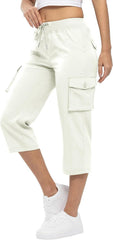 Women's Cargo Capris Hiking Pants Lightweight Plus Size Summer Outdoor Casual Solid Color Travel Pants with Pockets