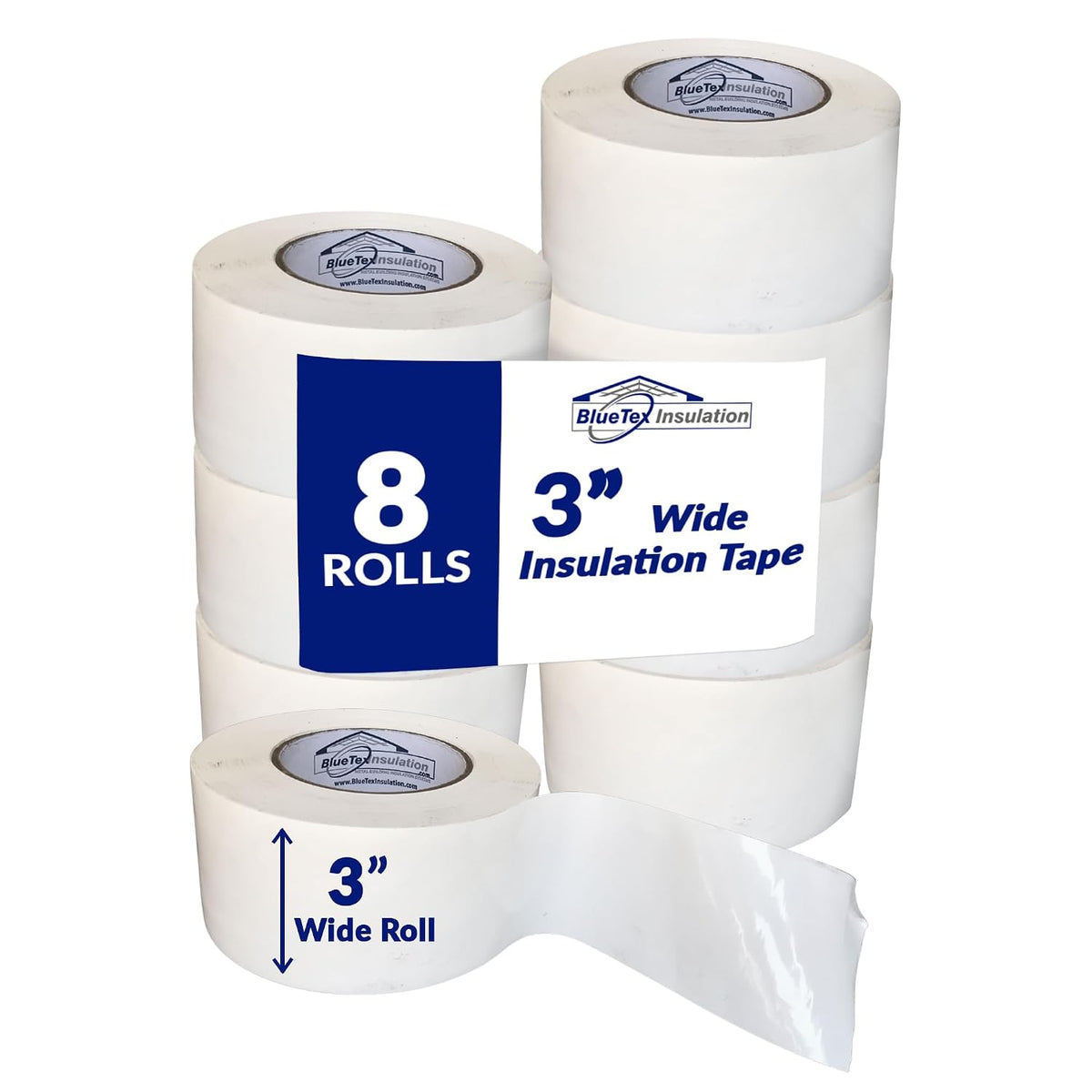 BlueTex Insulationㅤ3 Wide x 180' Long White Vapor Barrier Seam Tape - 16 Rolls Bulk Pack, Great for Crawlspaces, Waterproofing, Insulation Repairs, Underlayment Seams, Metal Building Insulation Seams