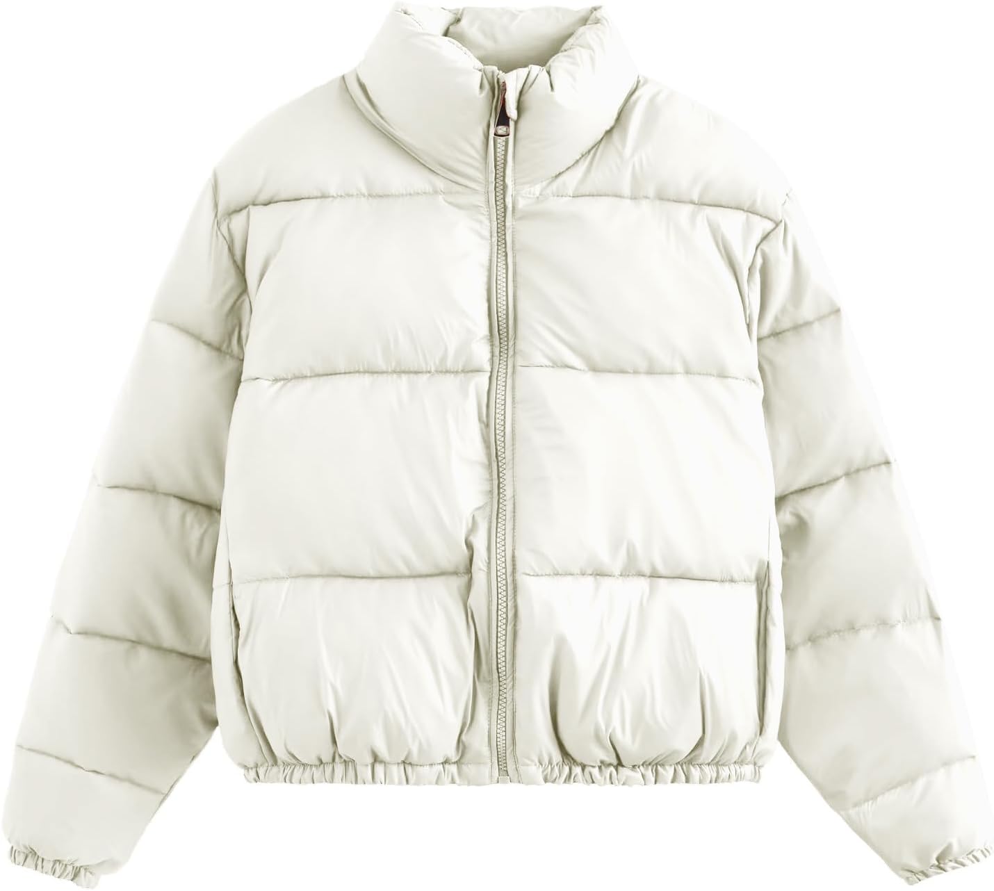Womens Cropped Puffer Jackets 2024 Stand Collar Long Sleeve Zip down Coat Casual Lightweight Winter Warm Cute Outwear