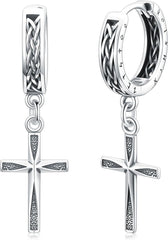 ROMANTIC WORK Cross Earrings 925 Sterling Silver Celtic Cross Hoop Dangle Earrings Birthday Christmas Jewelry for Men Women