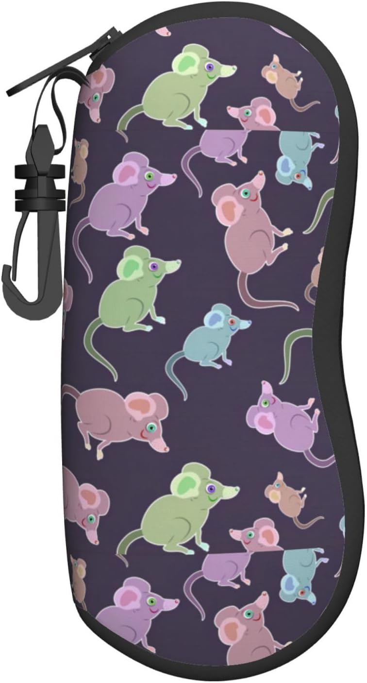 LimPac Animals-Cute Mouse Print Soft Case Ultra Light Neoprene Glasses Case, Large Sunglasses Case, Zipper Seal