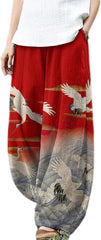 Cute Printed Harem Pants for Women Casual Lightweight Loose Elastic Waist Trousers