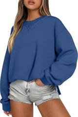 Crewneck Sweatshirts Women Side Slit Drop Shoulder Oversized Sweatshirt Big And Tall Basic Baggy Fleece Pullover Tops