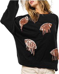 Sequin Game Day Sweatshirt Women Long Sleeve Oversized Sparkly Football Hoodie Pullover Baseball Sweater Tops