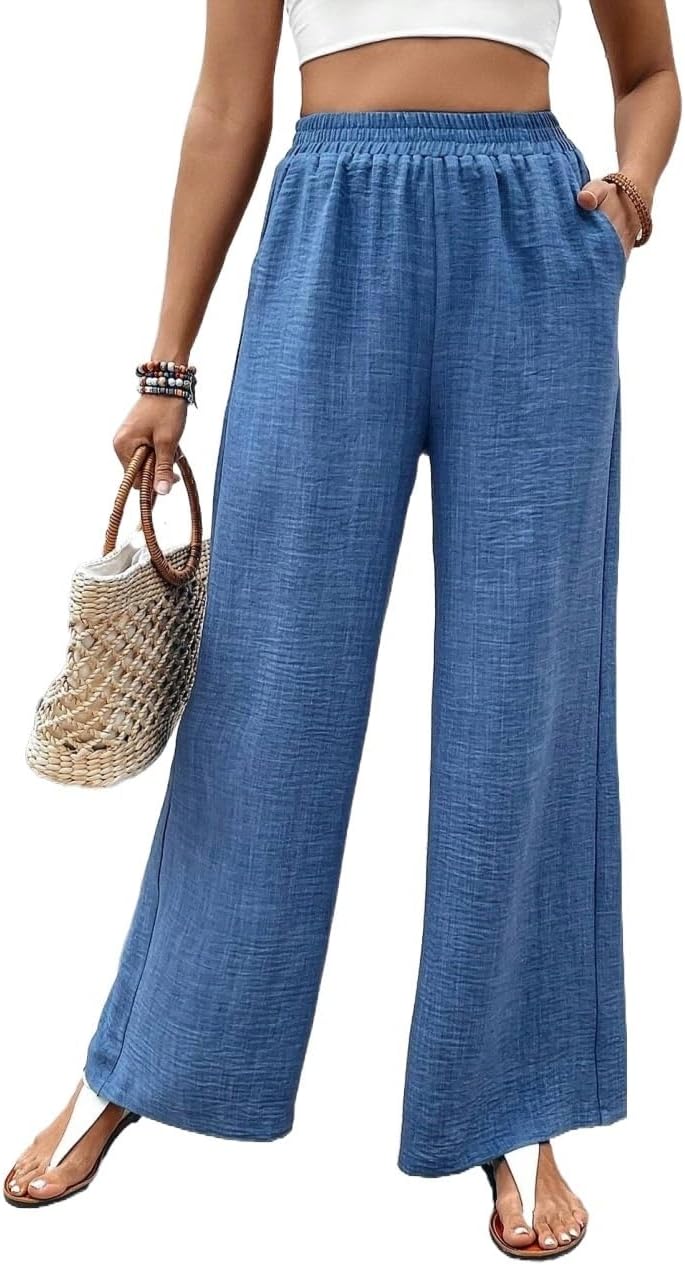 Solid Color Wide Leg Pants Women High Waist Lounge Pant