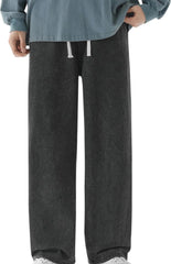 Men's Classic Denim Pants, Drawstring Loose Straight Leg Jean Pants Streetwear Fashion Y2K Trousers with Pockets