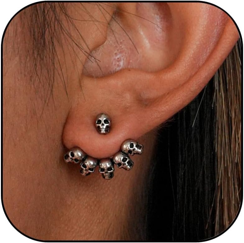 Goth Skull Studs Earrings for Women/Man Horror Spooky Punk Rock Earrings Halloween Gothic Ghost Alt Grunge Jewelry