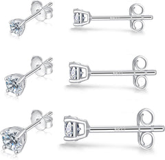 Sterling Silver Stud Earrings for Women Girls Men, Hypoallergenic Cubic Zirconia CZ Studs Small Round Simulated Diamond Earrings Cartilage Tragus Helix Earrings Set(2mm 3mm 4mm 5mm)