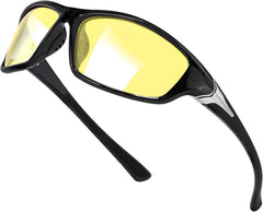 SIPHEW Night Driving Glasses for Men Women, Wrap Around Glasses Yellow Anti Glare Polarized for Night Vision