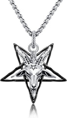 Sigil of Baphomet Pendant Inverted Pentagram Necklace 925 Sterling Silver Satanic Baphomet Goat Cow Skull Necklace for Men Gift Birthday Jewelry