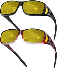 EYGIFT Night Vision Driving Glasses Fit Over Sunglasses for Men Women Wrap Around Anti Glare Nighttime HD Yellow Lens