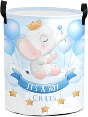 Custom Laundry Hampers with Name Personalized Blue Elephant Laundry Basket Collapsible Clothes Storage