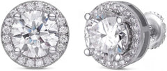 Moissanite Halo Stud Earrings – 925 Silver Iced Out Screw Backs | 7mm–12mm VVS1 D Color, Pass Diamond Tester, GRA Certified | Hip Hop Men’s Earrings