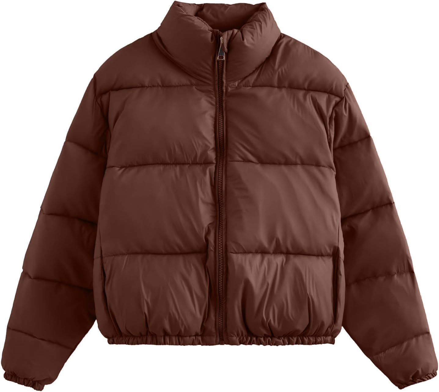 Womens Cropped Puffer Jackets 2024 Stand Collar Long Sleeve Zip down Coat Casual Lightweight Winter Warm Cute Outwear