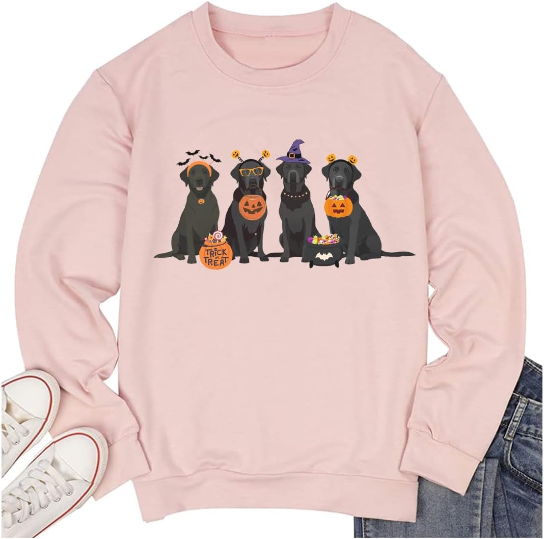 TSIIUO Halloween Dogs Sweatshirt for Women Funny Fall Labrador Retriever T-Shirt Dog Lover Long Sleeve Tee Pullover Tops