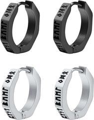 Aroncent 2-8Pcs Womens Mens Huggie Hoop Triangle Earrings Viking Runes Stainless Steel Ear Stud Novelty Black/Gold/Silver