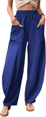 Women's 2025 High Waist Elastic Waist Trousers Casual Loose Fit Harem Pants Summer Solid Color Pant with Pockets