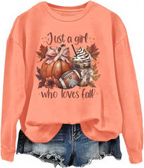Just A Girl Who Loves Fall Sweatshirt Pumpkin football Shirts Fall Sweatshirt for Women Man