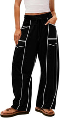 Womens Baggy Wide Leg Harem Pants Casual Summer Y2K Palazzo Pant Drawstring Elastic Waist Lounge Trouser with Pockets