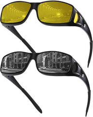 EYGIFT Night Vision Driving Glasses Fit Over Sunglasses for Men Women Wrap Around Anti Glare Nighttime HD Yellow Lens