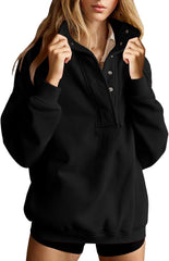 Oversized Sweatshirt for Women Trendy Casual Long Sleeve Button Henley Neck Pullover Tops Fall Fashion Outfit Clothes
