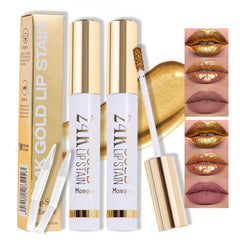 24K Gold Peel Off Matte Liquid Lip Gloss Stain-Lip Liner with Tweezer, Brownish Red Peel Off Lip Stain, Long Lasting & Waterproof Lipstick Tattoo, Transfer-Proof Lip Gloss for All Skin Types
