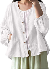HGps8w Womens Casual Cotton Linen Cardigan Loose Lantern Long Sleeve Lightweight Summer Open Front Jackets with Pockets