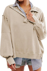 Oversized Sweatshirt for Women, Sweatshirt for Women Oversized Casual Long Sleeve Button Henley Neck Pullover Tops