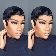 Short Curly Pixie Cut Wigs with Bangs Human Hair for Black Women Non Lace Full Machine Made Rose Net Cap Human Hair Pixie Wig Brazilian Virgin Glueless Bob Wig Human Hair Short Layered Wigs For Women