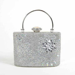 Ladies Dinner Bag Diamond-Encrusted Flower Handbag Evening Bag Bride Wedding Dress Cocktail Party Square Bag(E)