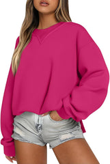 Crewneck Sweatshirts Women Side Slit Drop Shoulder Oversized Sweatshirt Big And Tall Basic Baggy Fleece Pullover Tops