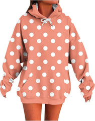 Oversized Polka Dot Adjustable Hoodies Roomy Stylish Sweatshirts with Hood Cute Front Pocket Long Sleeve Tops