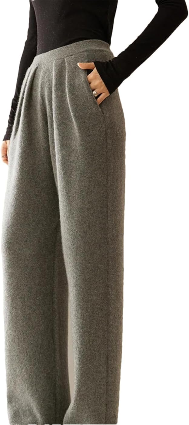 Women Pleated Waist Wide Leg Pants Casual Autumn Winter Loose Business Casual Straight Office Knit Trousers
