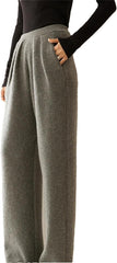 Women Pleated Waist Wide Leg Pants Casual Autumn Winter Loose Business Casual Straight Office Knit Trousers