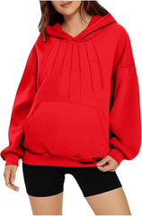 Womens Oversized Hoodies Fashion Pleated Sweatshirts Fall 2025 Pullover Shirt Loose Solid Color Hooded Tops