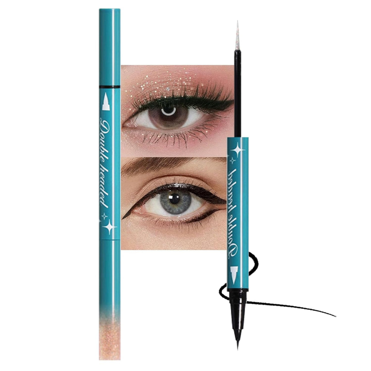 Double-Headed Liquid Sparkling Eyeshadow Eyeliner Pen for Women, Ultra - Fine Tip Glitter Shimmer Liner Shadow for Eye Makeup, High-Pigment Highlighter Brightener Stick,Waterproof Quick - Drying (2#)