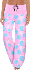 Halloween Pajama Pants for Women Wide Leg Loose Pumpkin Graphic Trouser Casual Elastic Waist Drawstring Trousers