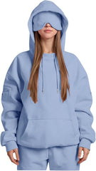 Hoodie with Eye Mask Built in Womens Sweatshirt Drawstring Travel Hoodies Long Sleeve Pullover Tops Pockets Sweaters
