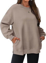 Oversized Crewneck Sweatshirt Women Long Sleeve Solid Color Cotton Casual Fall Winter Pullover Sweatshirts Fashion