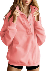 Oversized Sweatshirt for Women Trendy Casual Long Sleeve Button Henley Neck Pullover Tops Fall Fashion Outfit Clothes