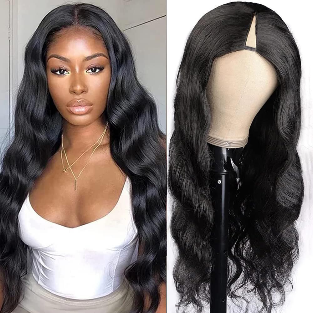 Xagujpo 16 inch #FB30 Body Wave V Part Wig Human Hair Beginner Friendly No Sew In Upgrade U Part Wig Human Hair Balayage Highlight Human Hair Wigs For Women Glueless Clip In Half Wig 180 Density