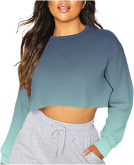 Crop Sweatshirts for Women Fashion Y2k Cute Pullover Long Sleeve Gradient Comfy Fashion Casual Round Neck Tops Army Green