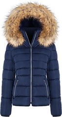 BodiLove Women's Fur Hooded Utility Jacket With Zipper and Fannel Lining