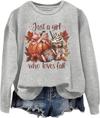 Just A Girl Who Loves Fall Sweatshirt Pumpkin football Shirts Fall Sweatshirt for Women Man